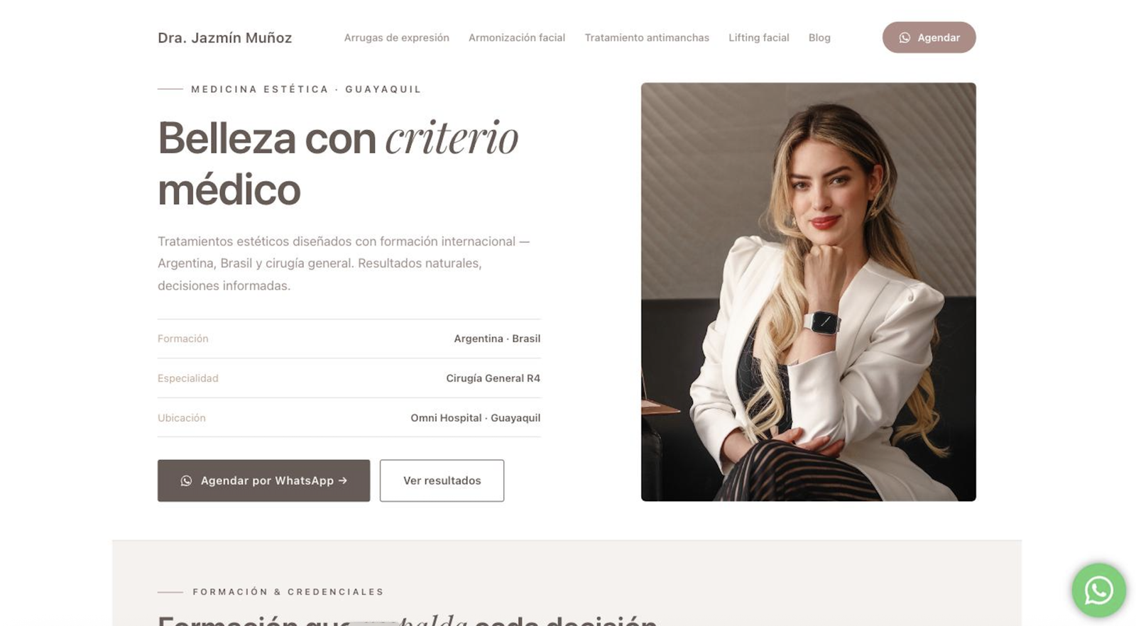 Ejemplo real de páginas web para médicos: sitio de la Dra. Jazmín Muñoz